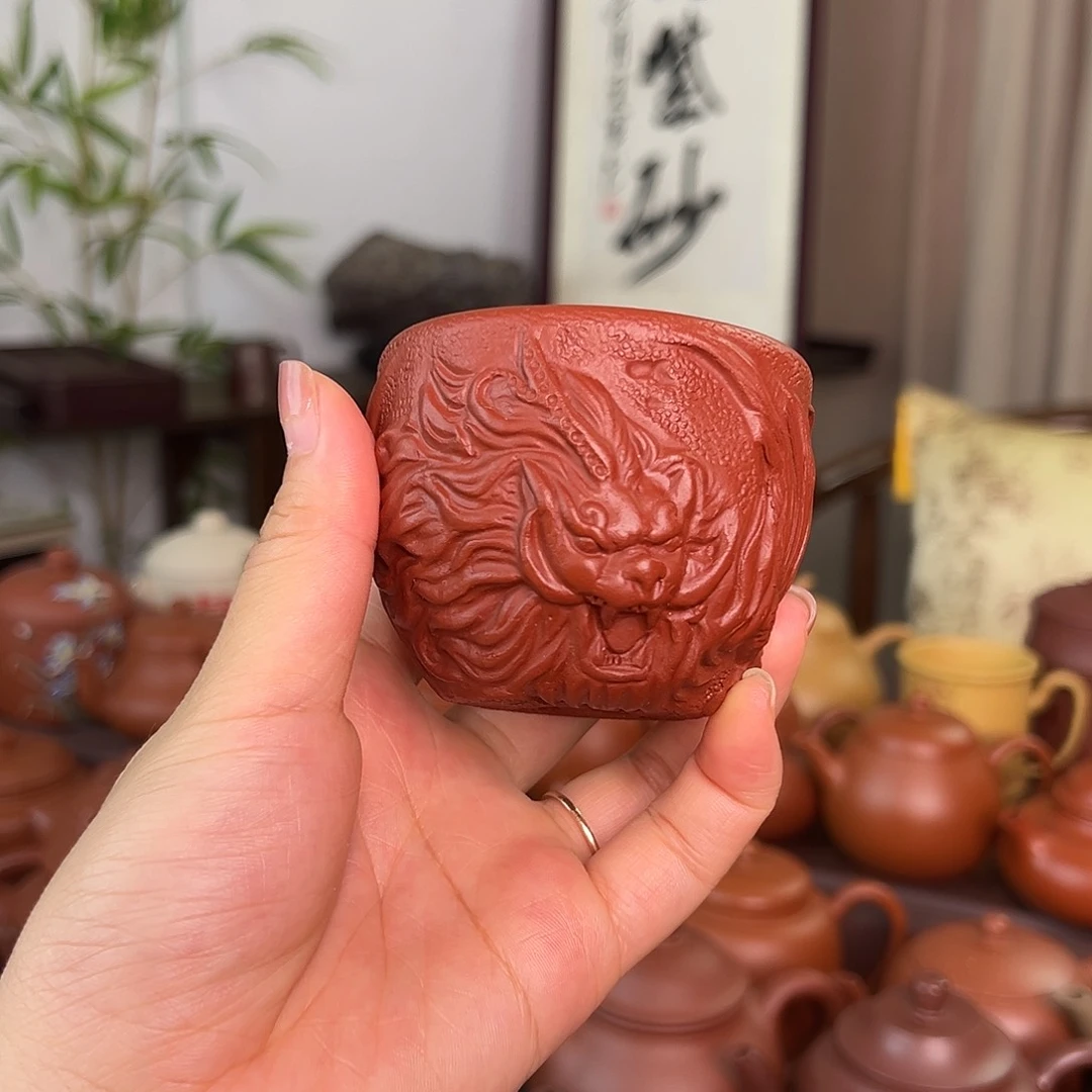 茶壶紫砂精品原矿朱泥立体浮雕主人杯100cc