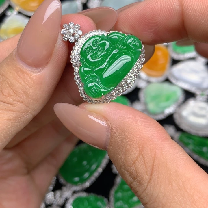 翡翠18K金镶嵌吊坠(不含链)
