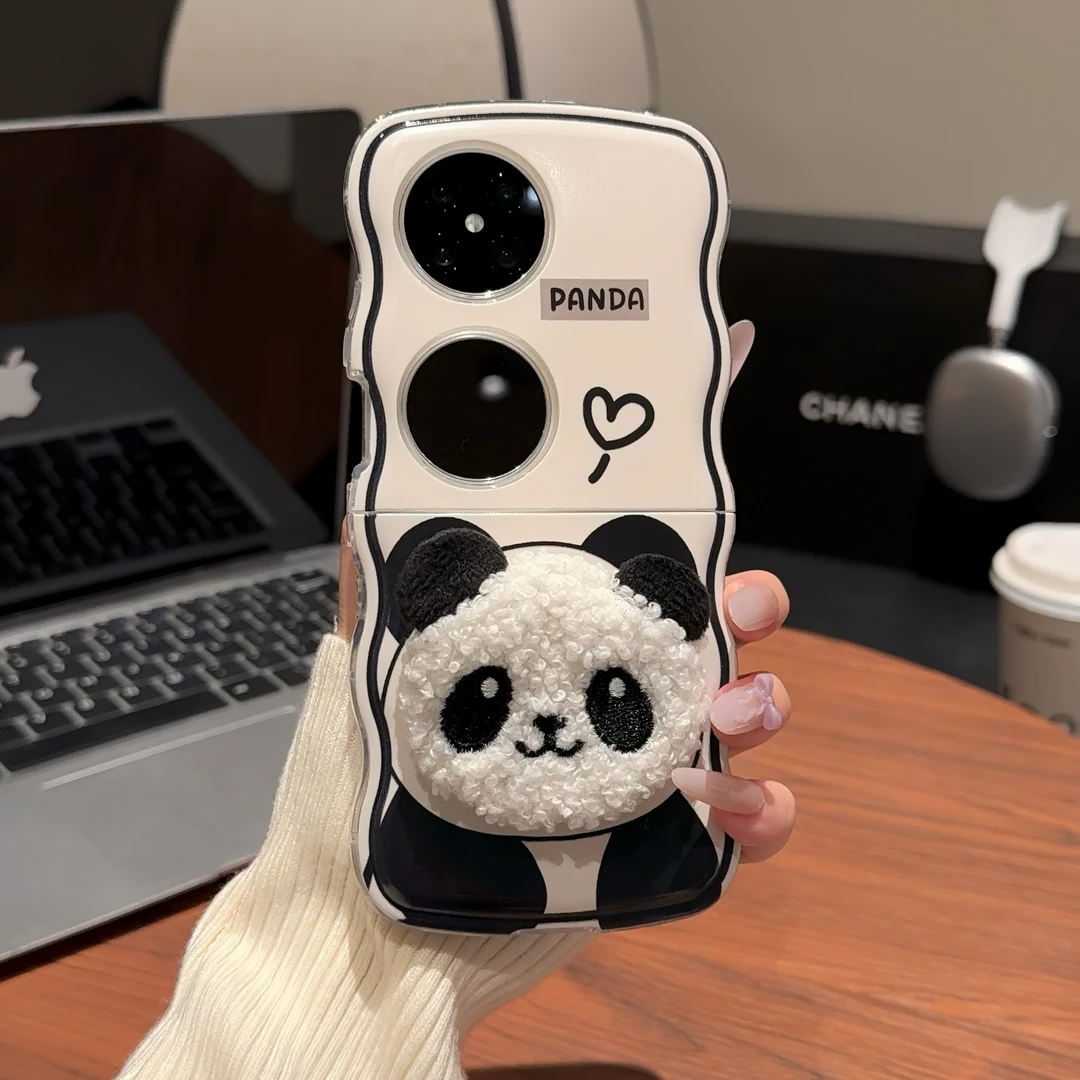 适用于华为POCKET2波浪手机壳FINDN3FLIP毛绒熊猫全包创意高级感