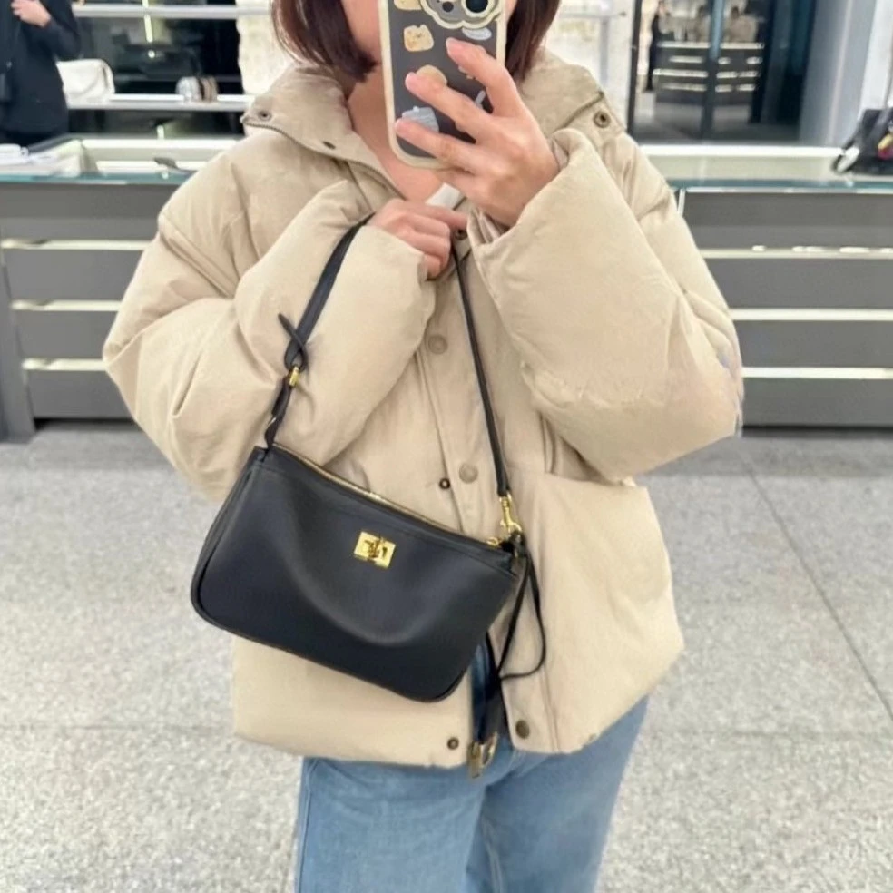 轻奢风麻将包时尚大牌同款百搭简约风单肩包斜挎手拎真皮女包黑色