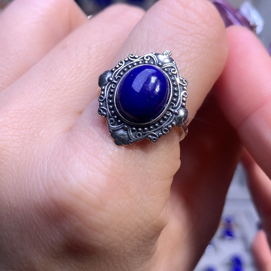 青金石银S925镶嵌戒指20.6m