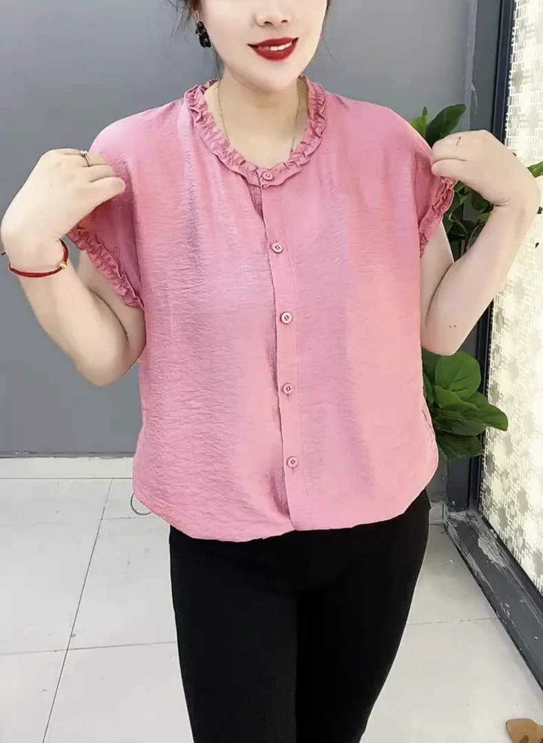 夏季新款洋气纯色衬衫显瘦百搭短袖上衣T恤女