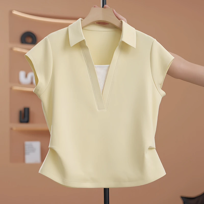 高含棉小个子极简风显瘦短袖t恤女2025年夏季设计感百搭遮肉上衣