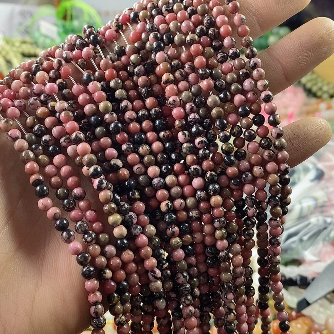 玛瑙/玉髓珠宝半成品合金一条天然4mm黑线蔷薇