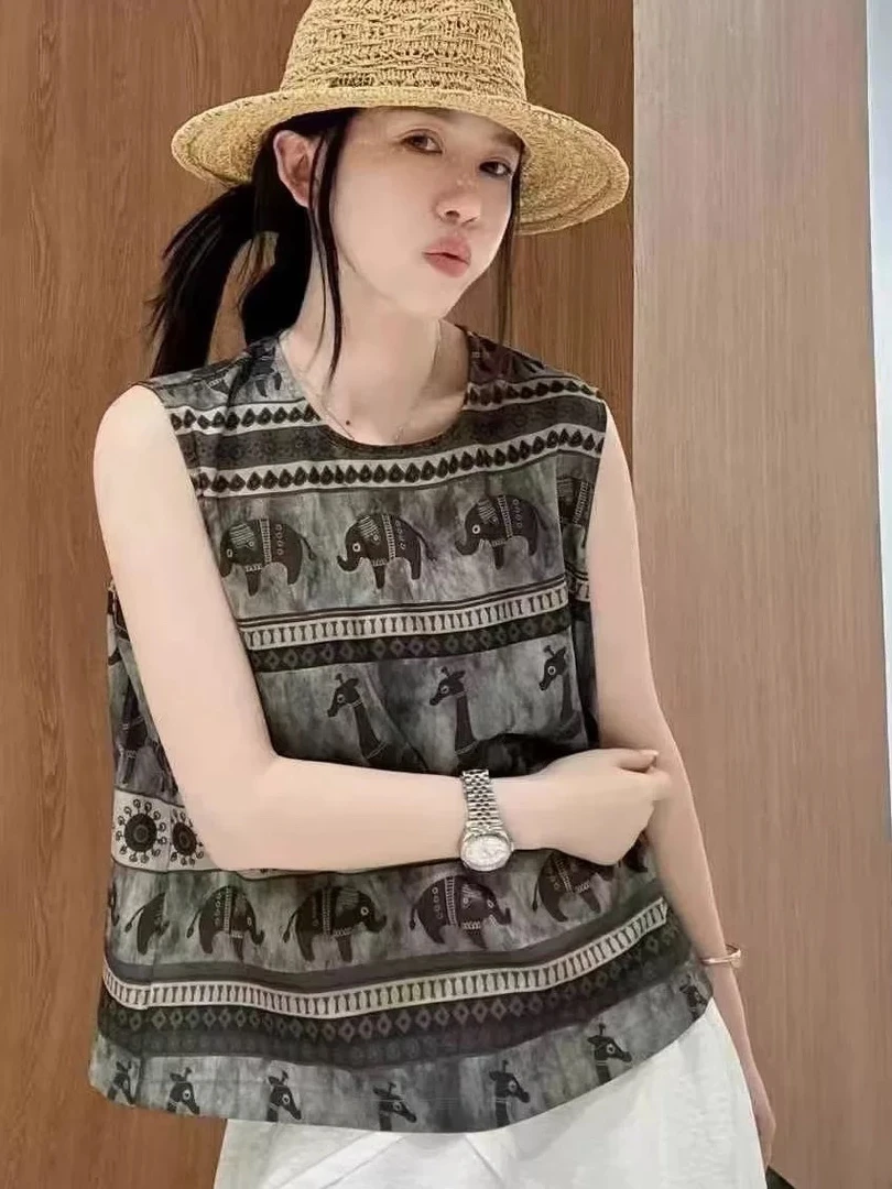 2025夏季新款韩版时尚圆领无袖仿真丝马甲女宽松显瘦百搭背心上衣