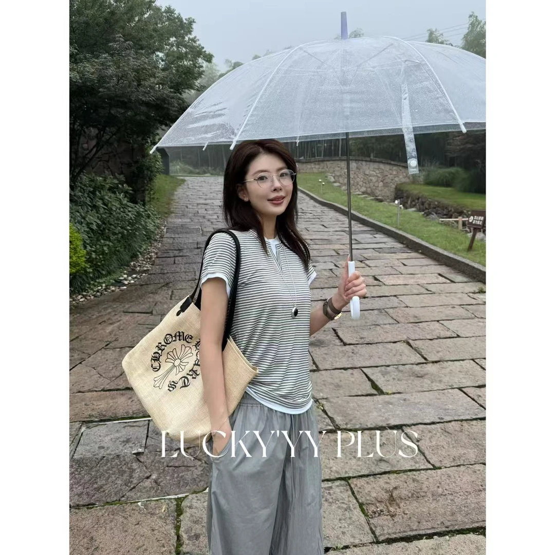 LUCKYYY 高品定制高弹爽滑假两件设计感条纹T恤 B1866