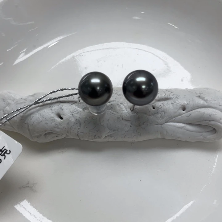 耳饰银S925镶嵌海水珍珠大溪地9-10mm26号