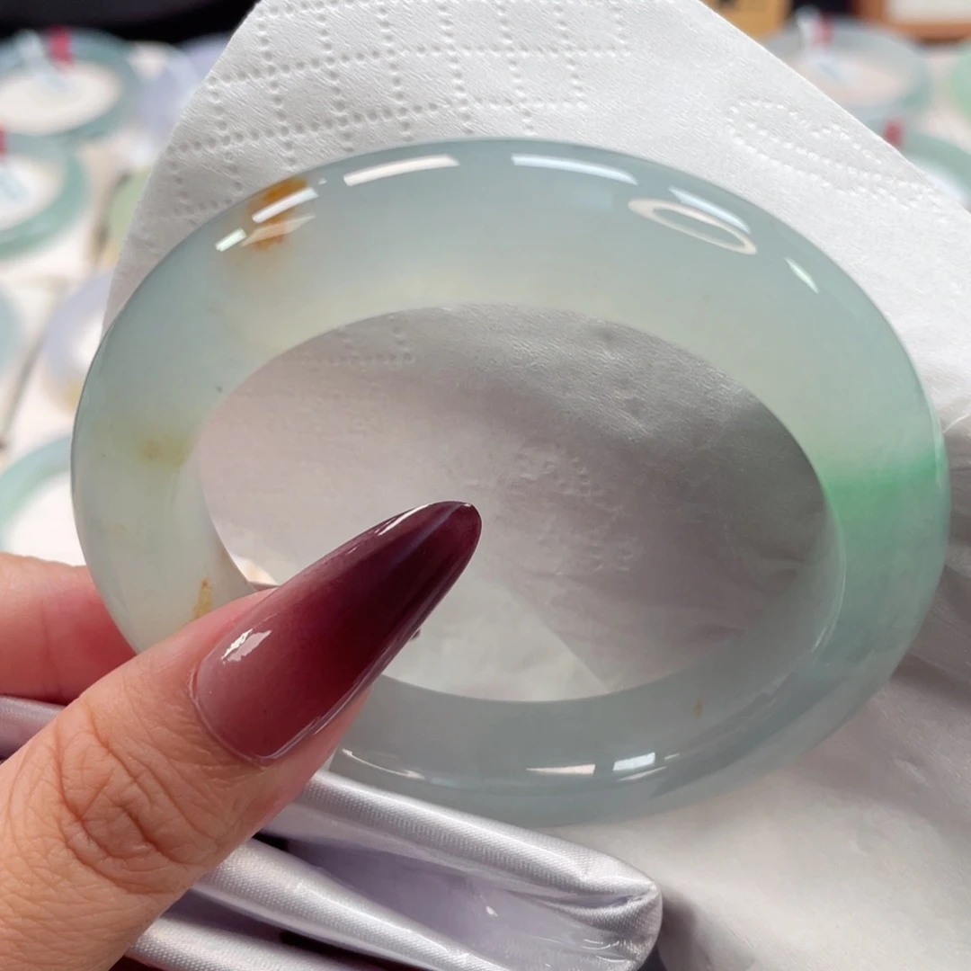 未镶嵌手镯翡翠52号55厚装冰晴底飘黄加绿绝美