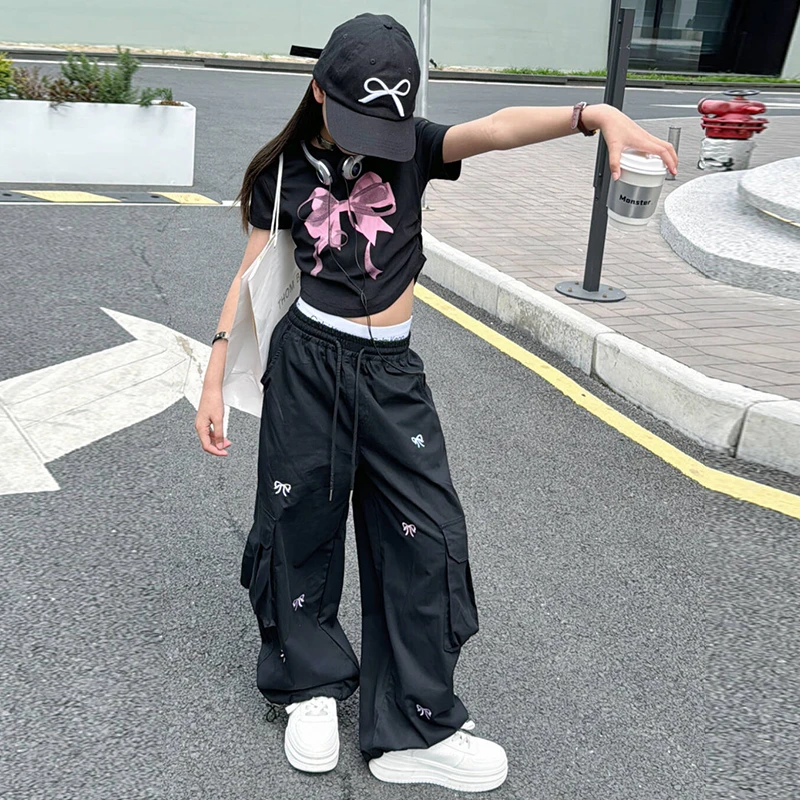 女童夏季薄款裤子宽松休闲运动裤2025夏装新款工装裤洋气时髦童装