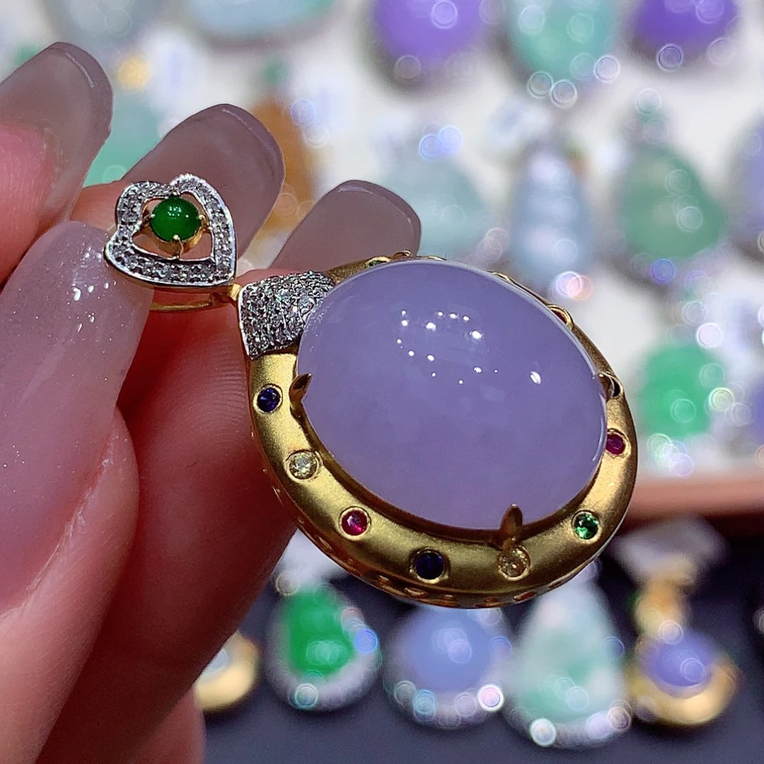 翡翠18K金镶嵌吊坠(不含链)