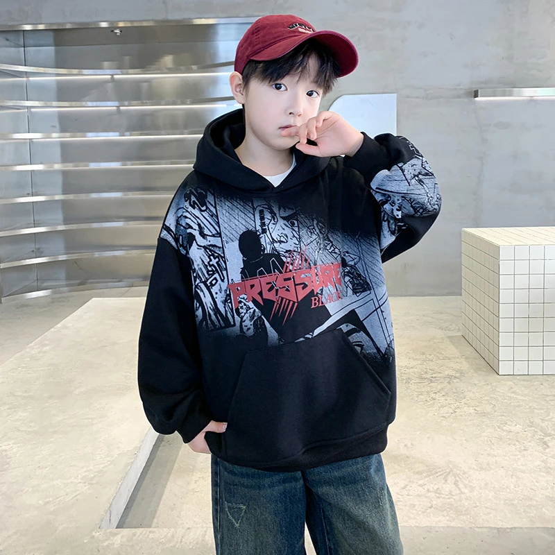 男童卫衣春秋款2025新款儿童连帽上衣中大童秋季帅气时髦男孩秋装