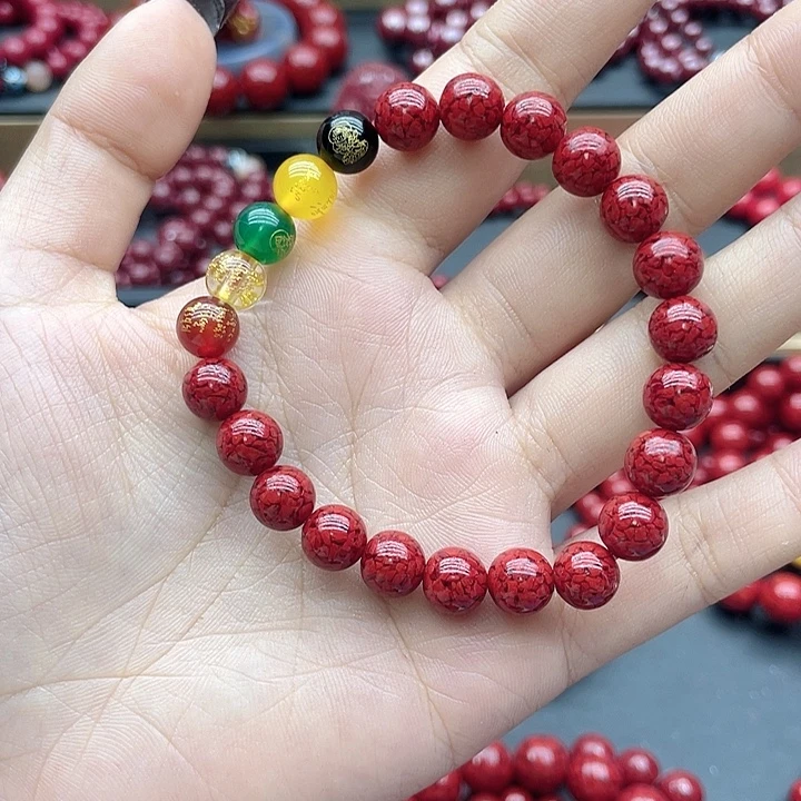 天然辰砂卡12五路加一个貔貅