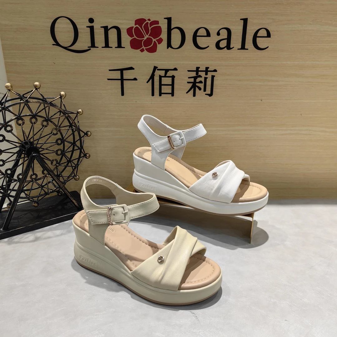 Qin&beale/千佰莉 1757 夏季小羊皮 休闲坡跟凉鞋 断码39