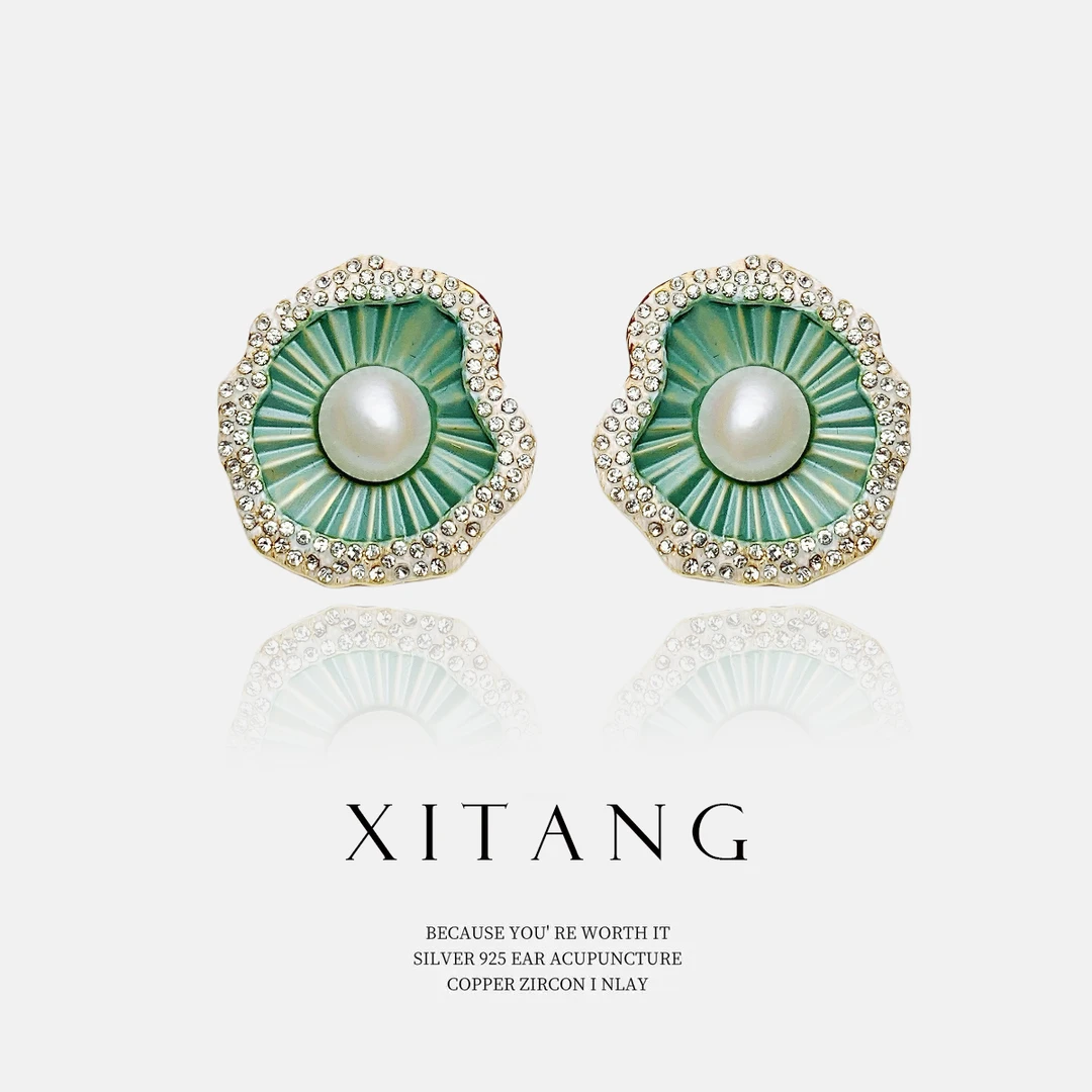 XITANG【池塘小荷】古风复古百搭手工耳钉耳环耳坠8001