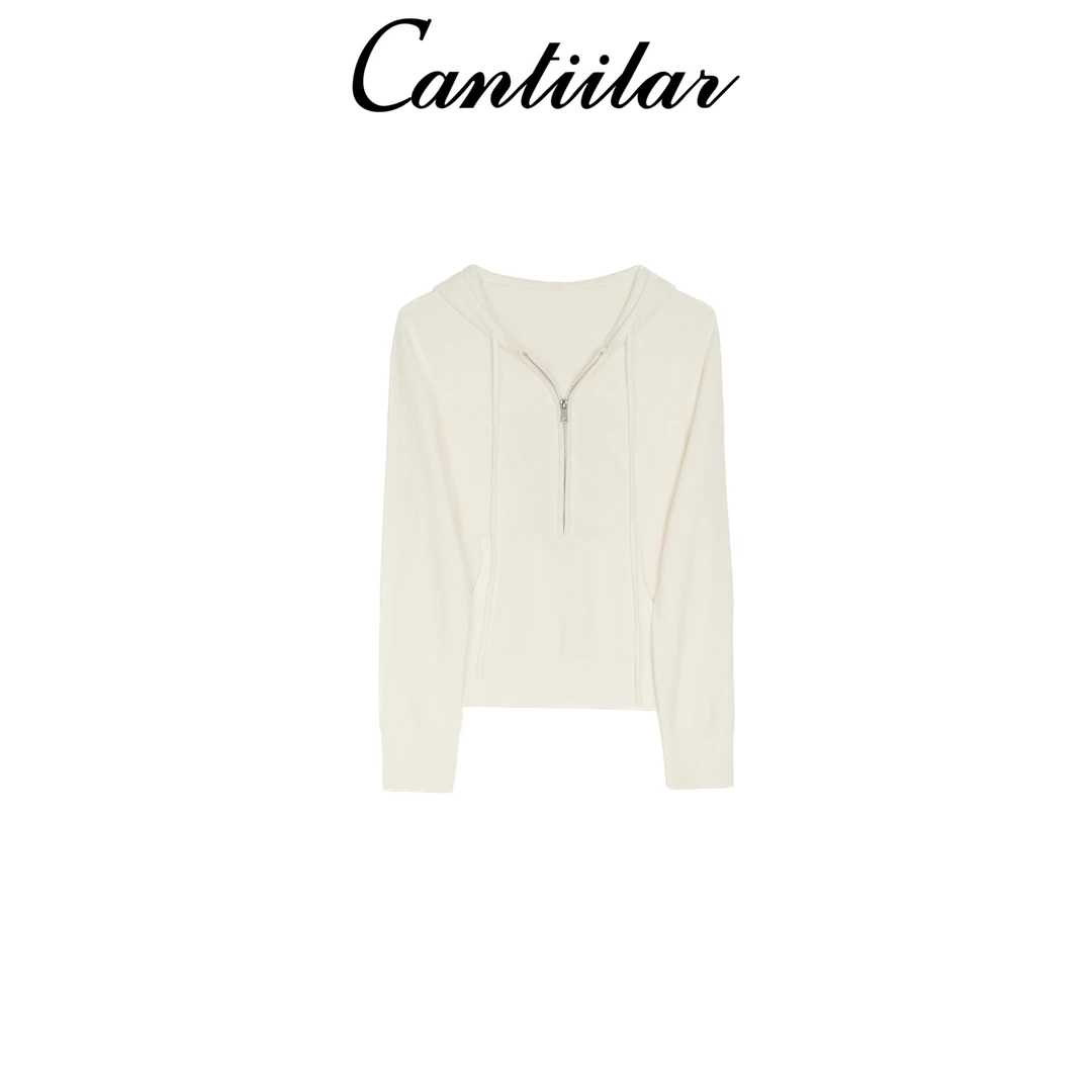 CANTIILAR “帽衫控”100羊毛套头半拉链针织毛衣  5186