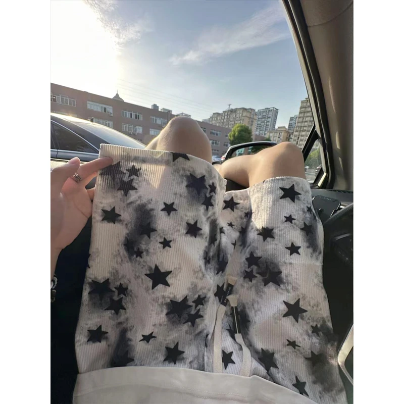 美式扎染五角星短裤男夏季薄款潮牌外穿宽松中裤休闲运动五分裤子