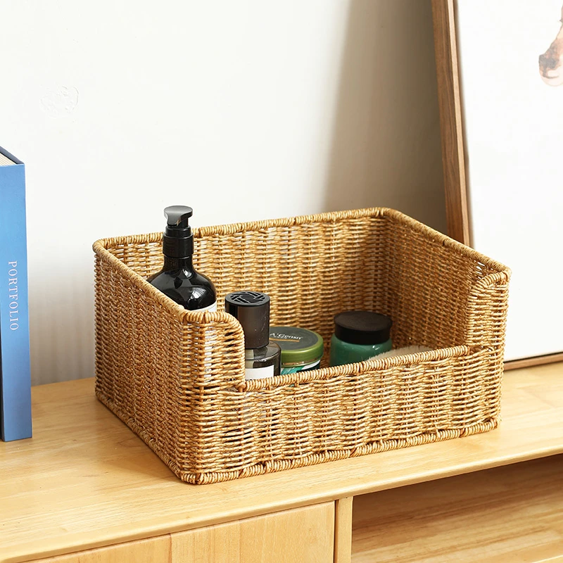 家好点收纳篮仿藤编织客厅收纳筐家用桌面收纳盒抽屉式零食收纳箱