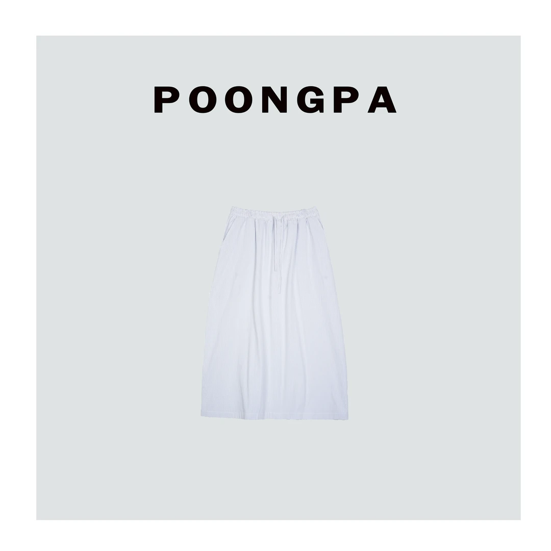 POONGPA/“条纹美学”夏日活力休闲宽松条纹半身裙/小众设计中大码