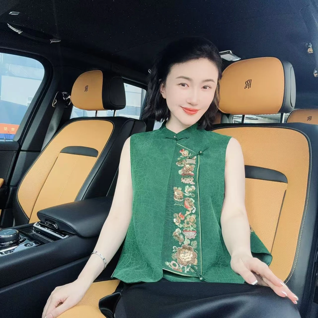 Betty Bairn【兰亭雅韵 · 香云纱】老龟桑蚕丝刺绣马甲25B-BW9098