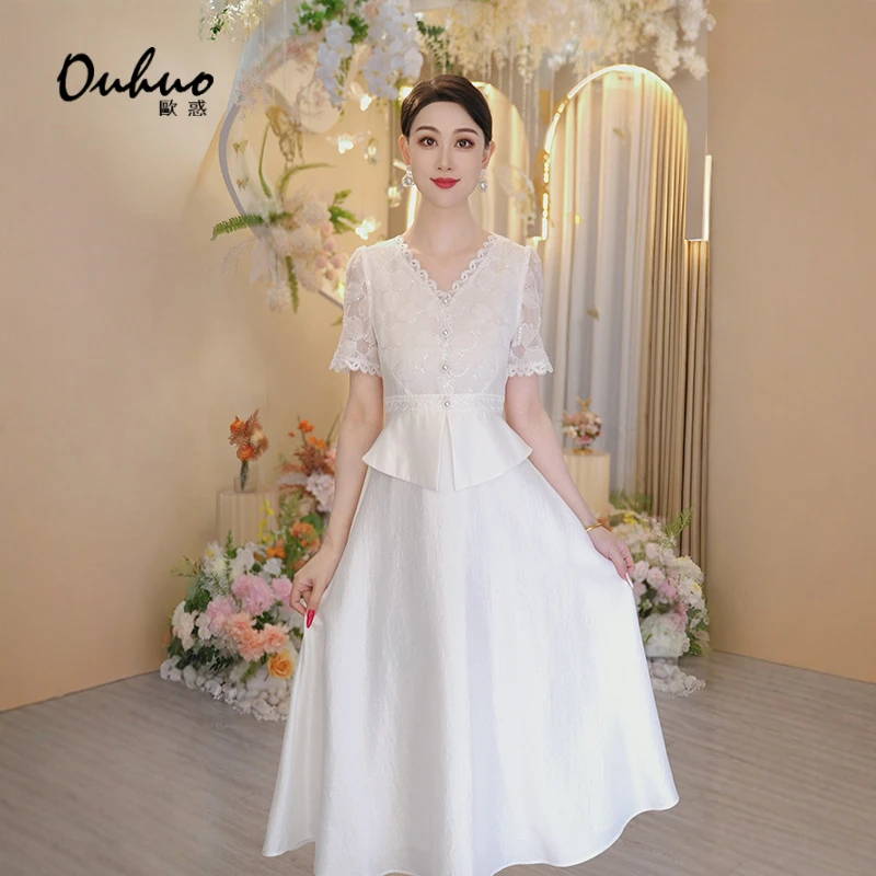 现货【拓扑情愫】2025年春夏新款蕾丝拼接简约时尚连衣裙OHDRI03187