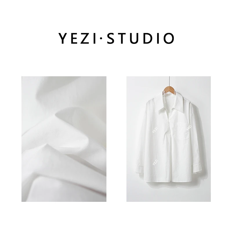 【天鹅颈】高支高密法式通勤高V领蕾丝拼接纯棉衬衣25315009