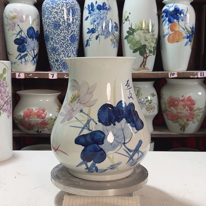 瓶鱼尾青花荷花高27 新款新款陶瓷陶瓷