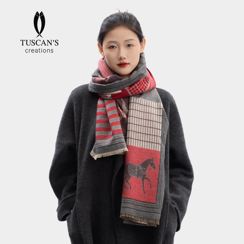 TUSCAN'S CREATIONS经典百搭女士图案围巾保暖披肩TS时代双鱼