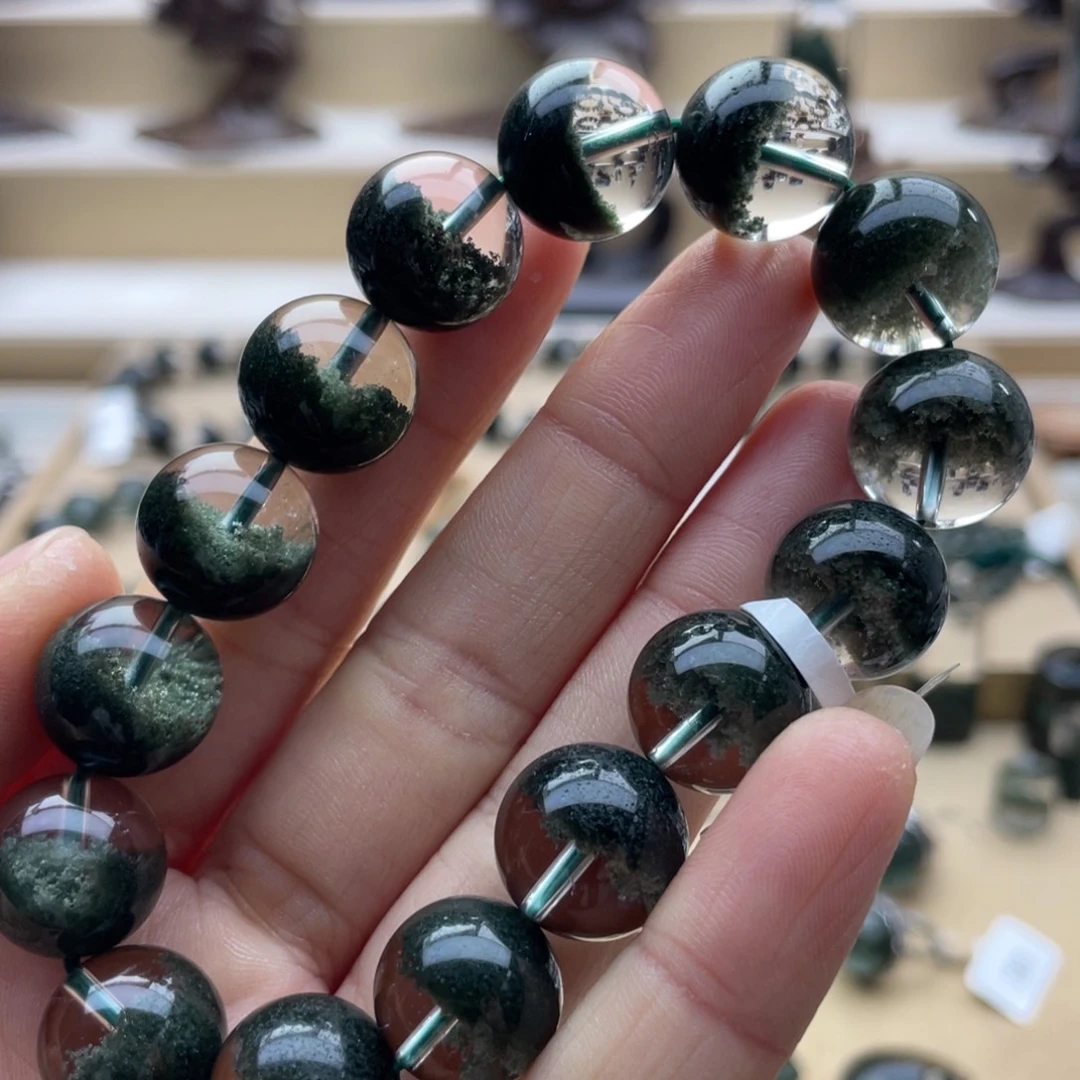 水晶手链未镶嵌绿幽灵聚宝盆手串