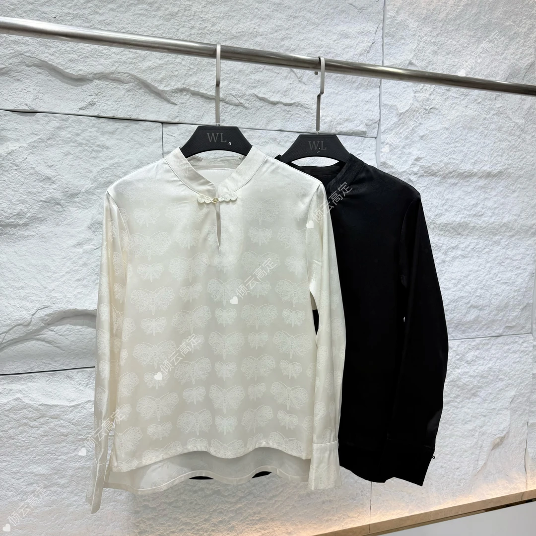 高端气质时尚休闲蝴蝶提花盘扣长袖上衣 BK655