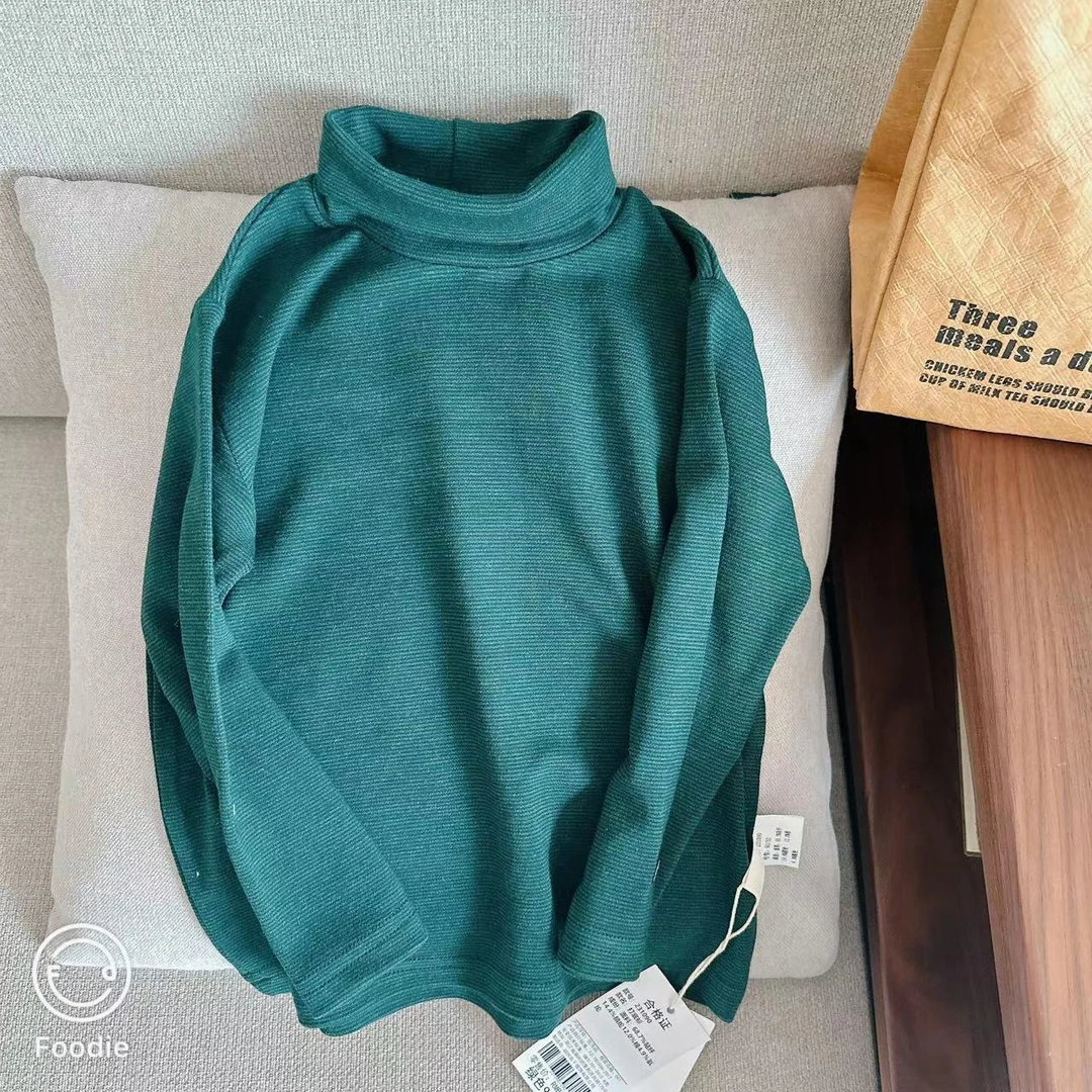 【JMJQ 231090】秋冬儿童高领堆堆领单层加厚竖纹自发热贴身打底衫