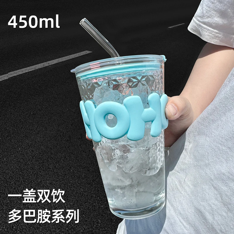 新款高颜值网红ins风水杯高硼硅耐热吸管玻璃杯创意字母杯咖啡杯