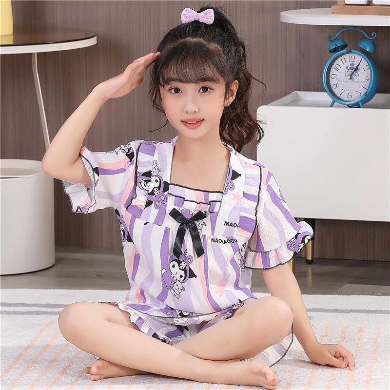 夏季短袖女童睡衣2025新款夏天薄款儿童卡通可爱小女孩学生家居服