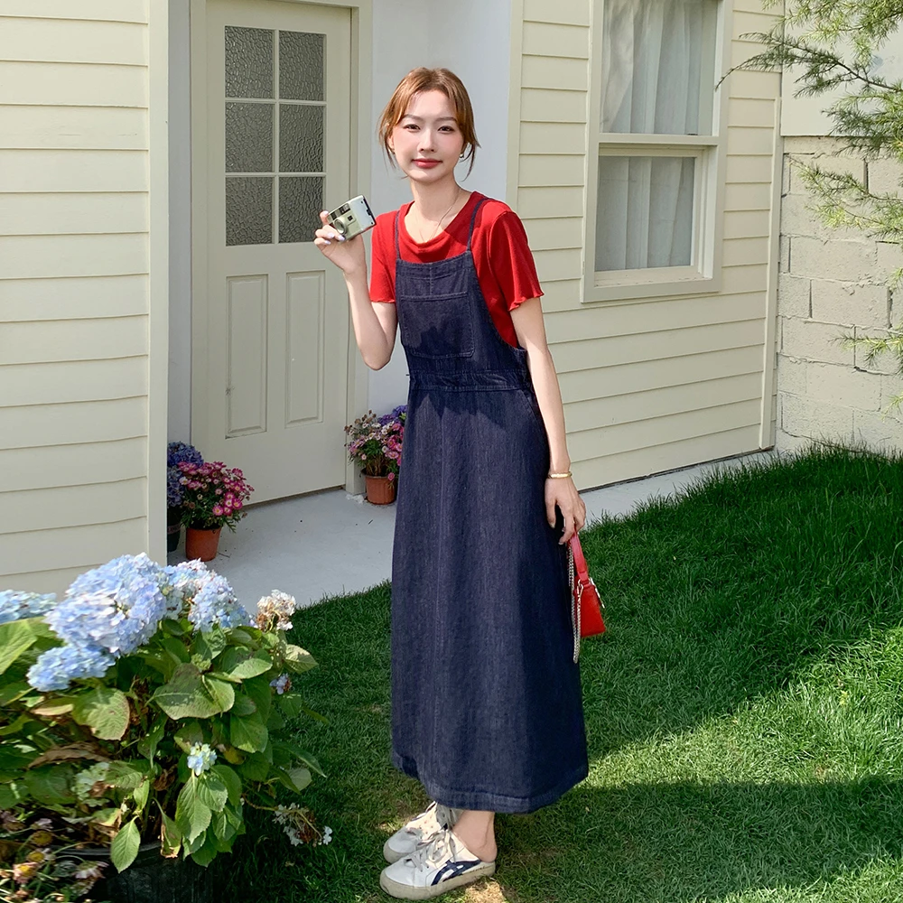 奶甜系牛仔背带裙薄款小个子两件套夏季网红炸街减龄宽松显瘦套装