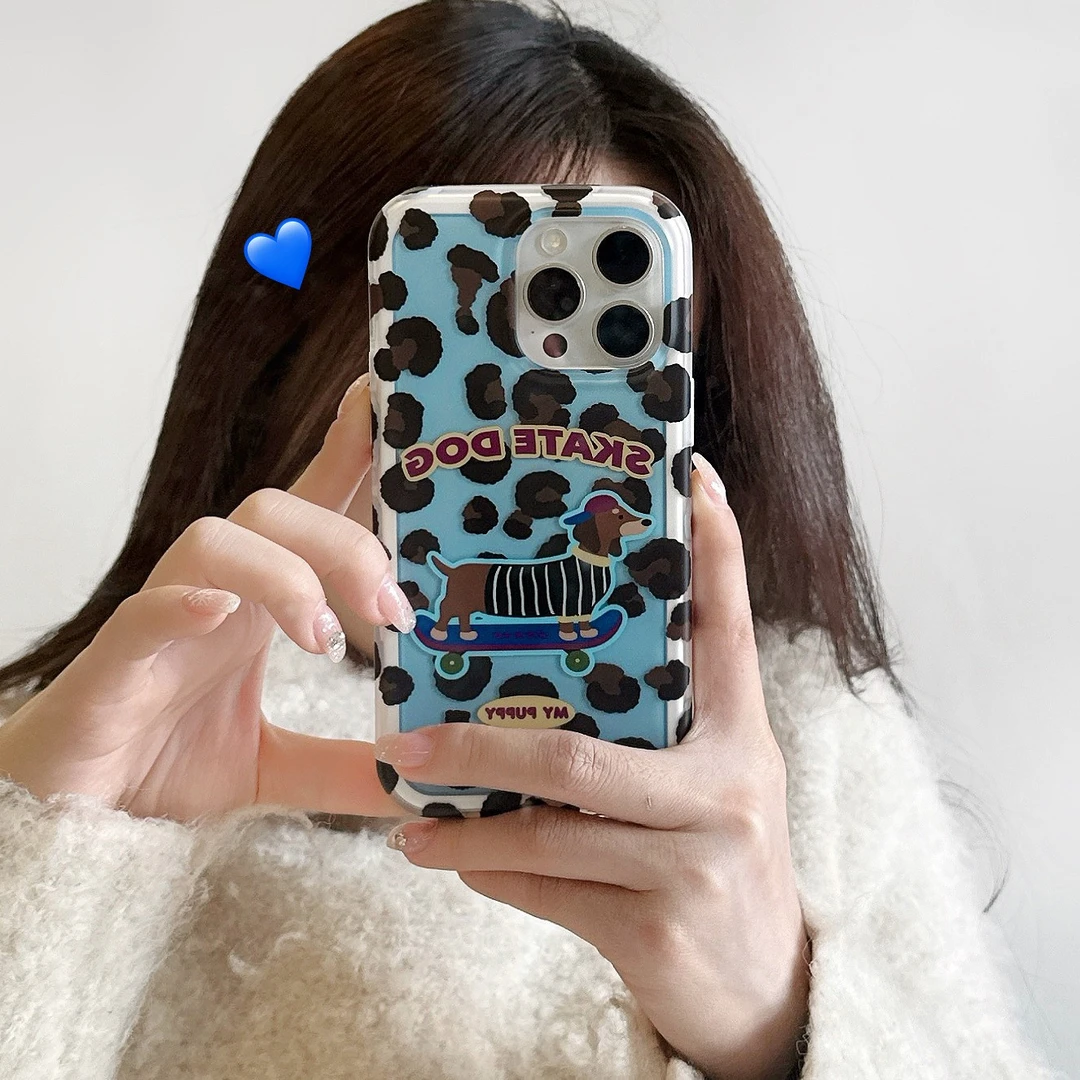 全包双面覆膜IMD二合一腊肠狗适用苹果iP16promax可爱防摔15/14