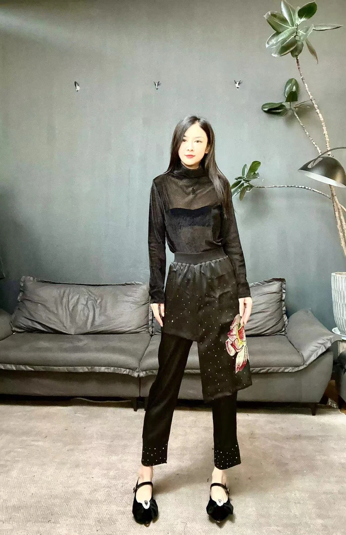 珑锦国风潮牌大码女装（瑞荷）时尚优雅个性宽松舒适显瘦醋酸七分裤
