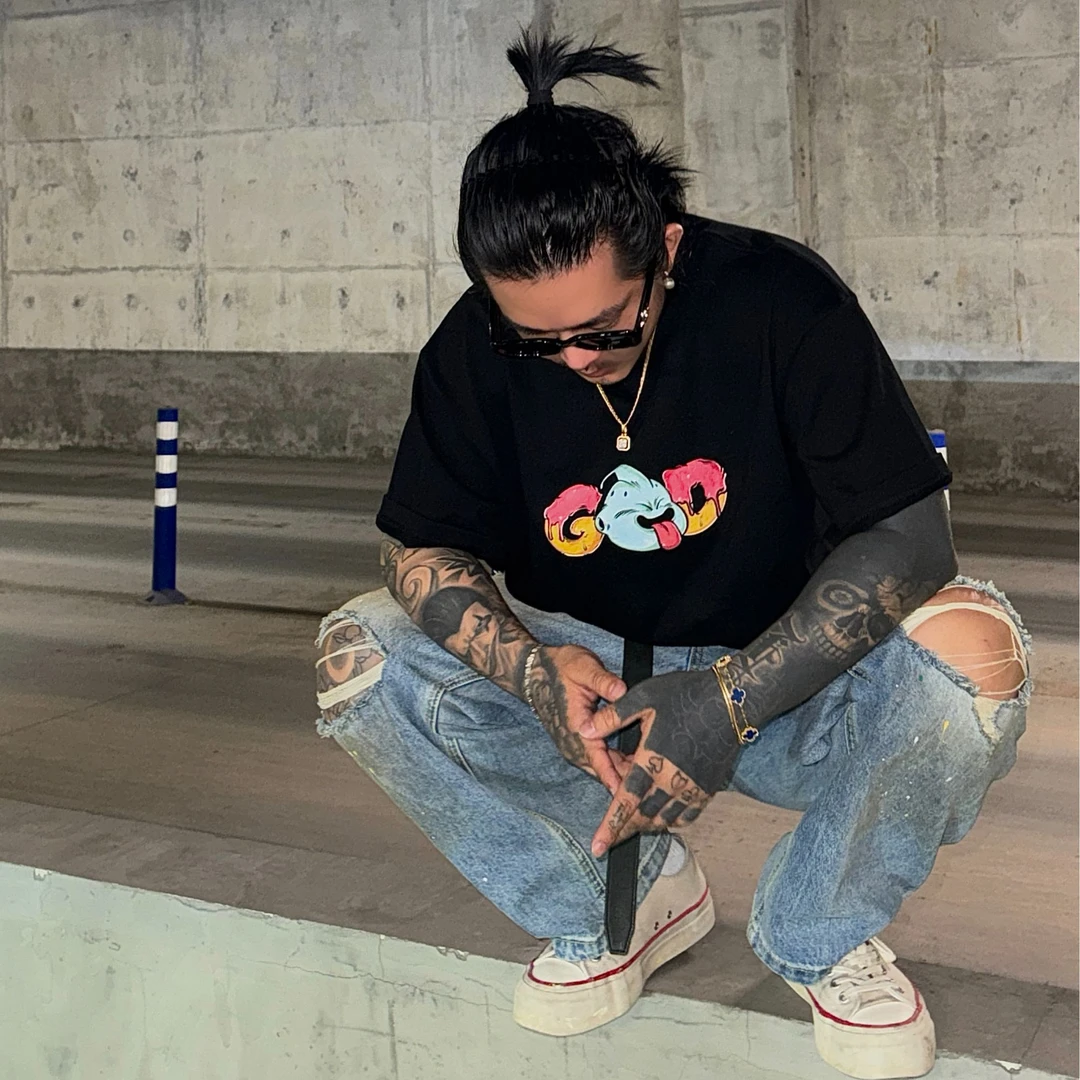 【平】白鹤大人重磅360克美式甜甜圈黑色ins男t恤时尚纯棉t情侣半袖