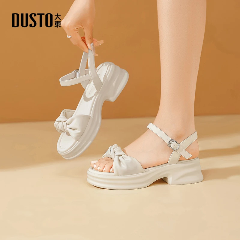 大东厚底增高凉鞋2025夏季爆款一字带蝴蝶结沙滩鞋子透气女鞋0260
