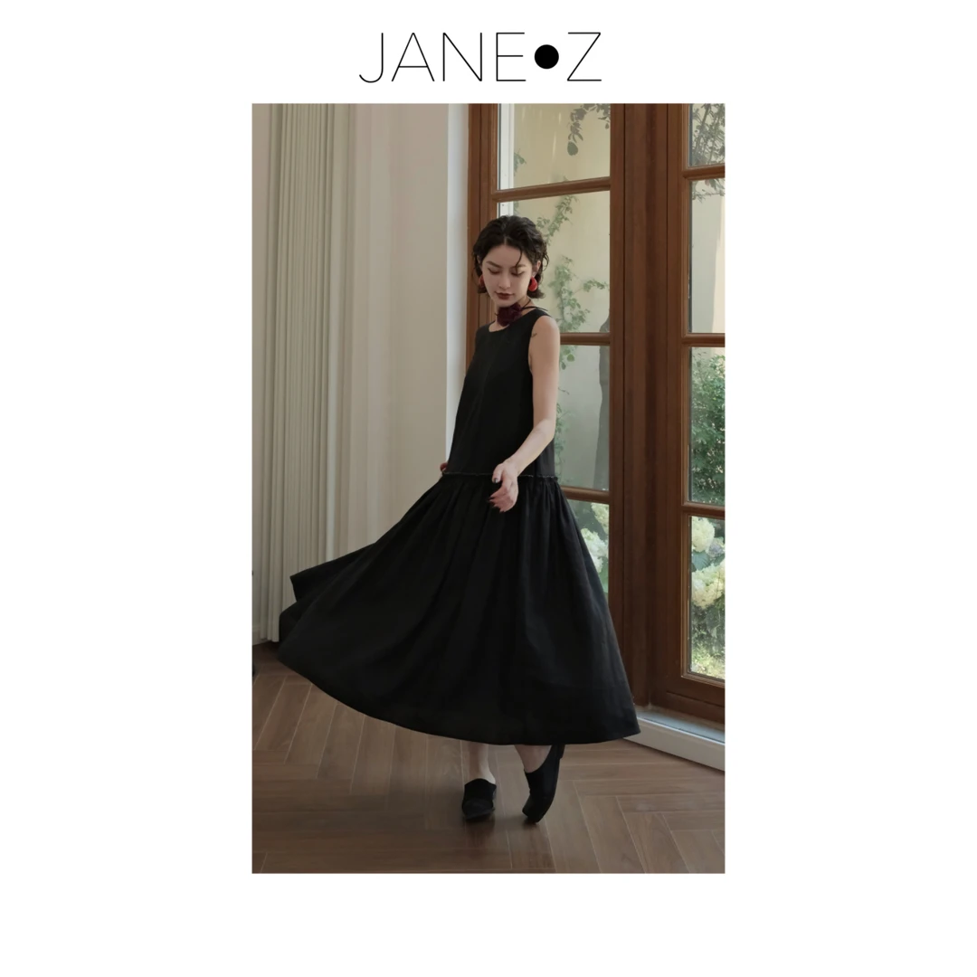 【雾里】100%亚麻花边赫本风重工慵懒气质显瘦连衣裙夏季JZ038