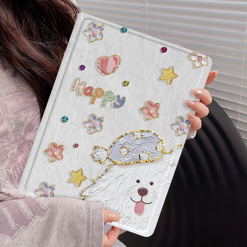 糖钻萌犬ipadair7保护套带笔槽ipad11平板壳pro可爱mini6新款防摔