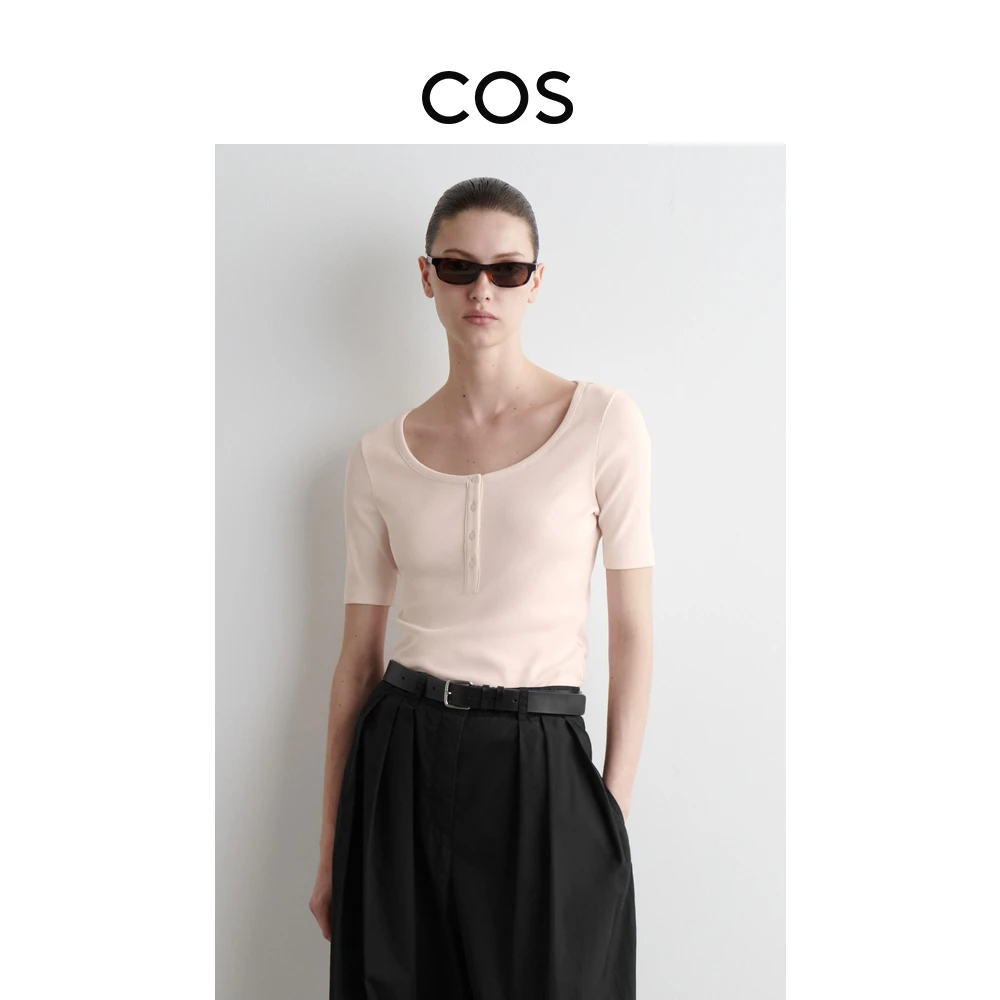 COS女装  修身版型罗纹纽扣半门襟T恤2025夏季新品1275918001