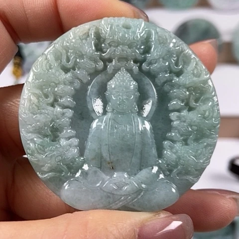 翡翠颈饰未镶嵌九龙大日如来洒黄翡福利两面工福利