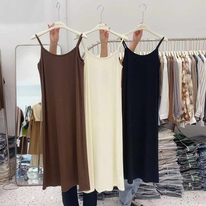 无袖高弹细螺纹棉2025女夏长吊带裙内搭宽松显瘦百搭内衬背心长裙