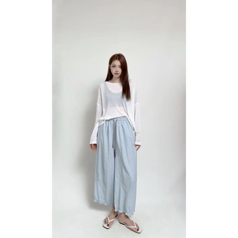 仙仙 夏季纯色花边松紧裤脚山本裤 IZ02