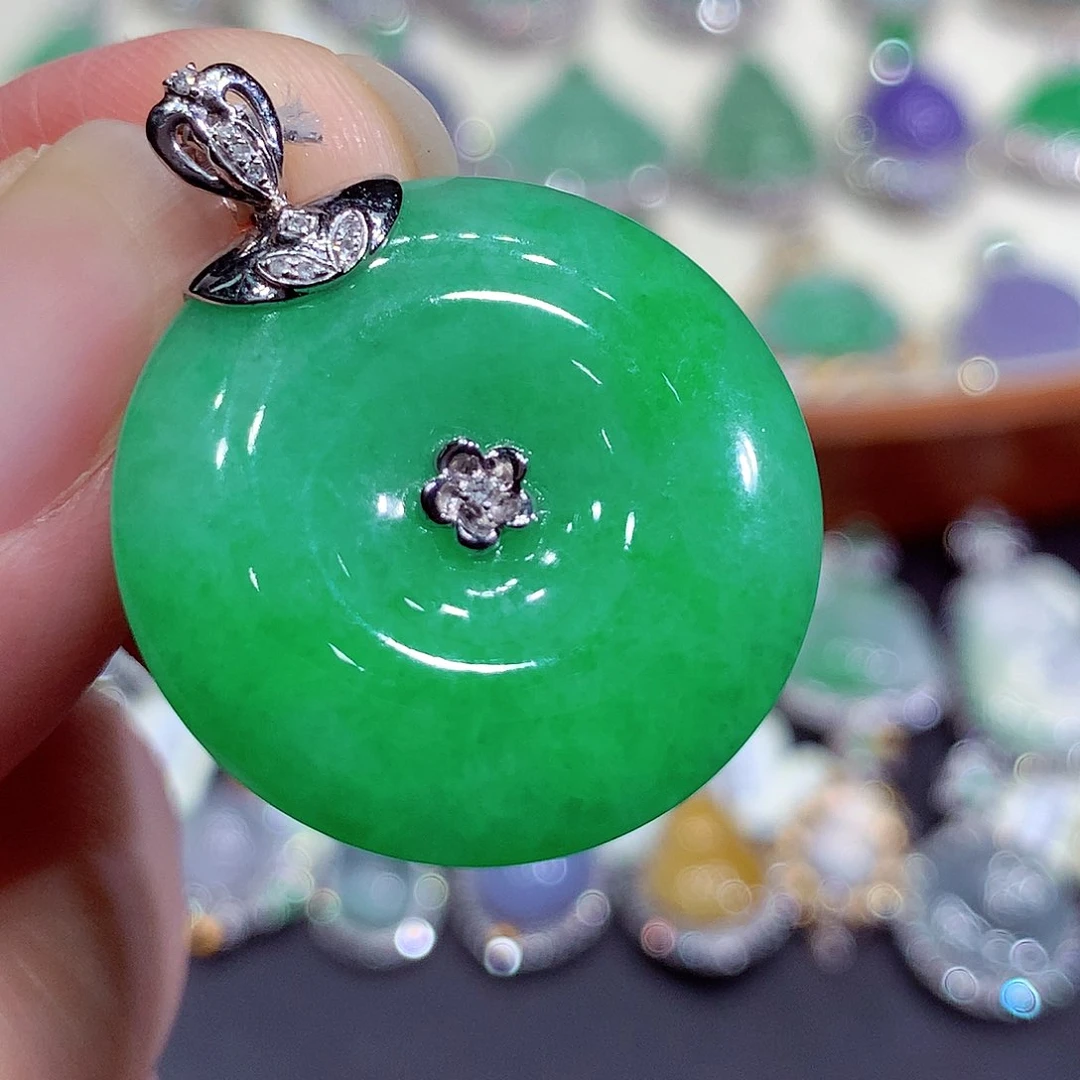 翡翠18K金镶嵌吊坠(不含链)