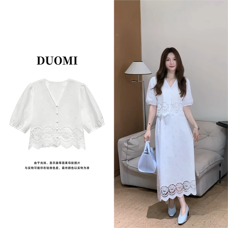 【DUOMI】夏季新款女装百搭时尚镂空花边重工设计感衬衫女小衫D7135