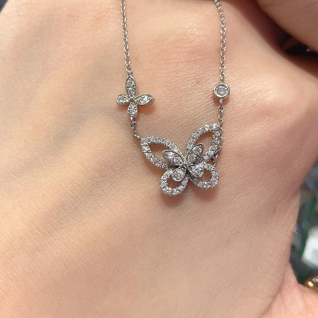 实验室培育钻石18K金镶嵌蝴蝶项链