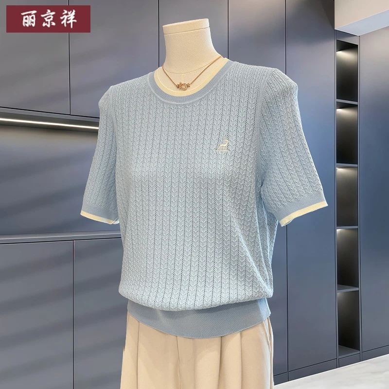 妈妈夏装时髦洋气针织衫短袖2025新款中老年夏装上衣气质百搭T恤