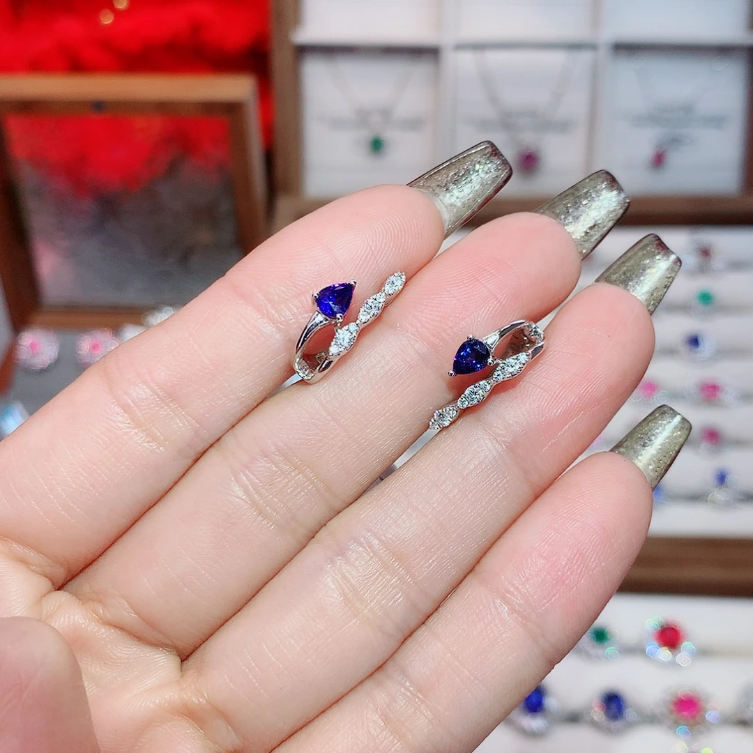 18K金镶嵌耳饰蓝宝石0.86ct/天然宝石/七天无理由