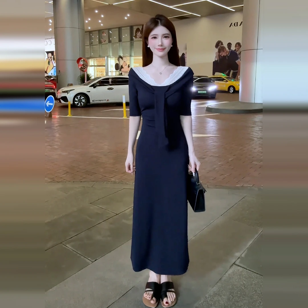 法式气质高级感韩系御姐风早秋连衣裙子女夏2025新款披肩收腰长裙