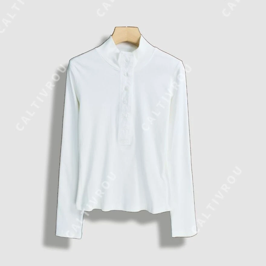 【菲儿】时尚立领排扣长袖打底上衣-Y14726